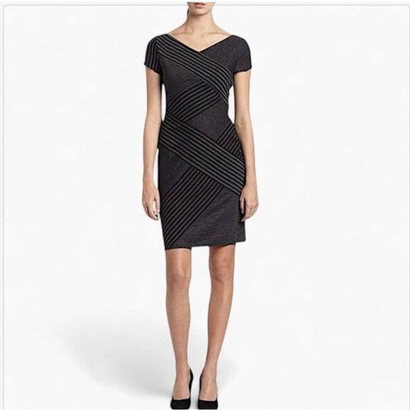 BCBGMaxAzria Sheath Mini Dress V-Neck Cap Sleeve Gray Black Size S - Picture 1 of 8